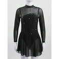 thumbnail image 2 of inhzoy Girls' Figure Ice Skating Dress Shiny Rhinestones Mesh Ballet Dance Leotard Dress Black 4, 2 of 9
