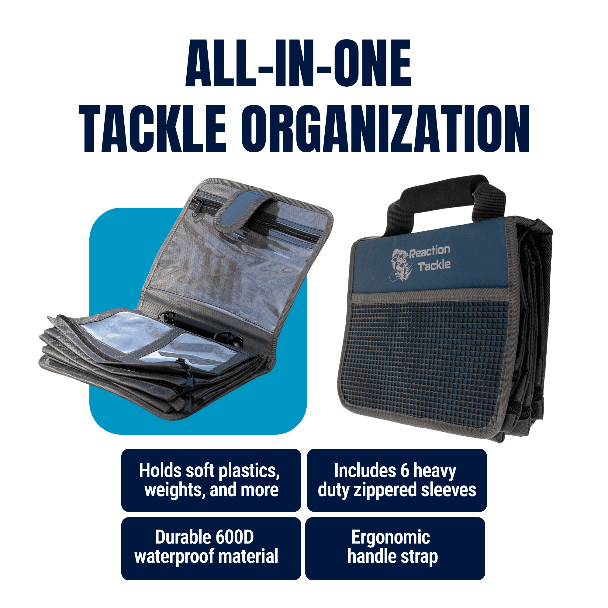 Reaction Tackle Deluxe Speed Binder - Salt Water Resistant Fishing Tackle Binder with 4 Single Pocket Sleeves and 2 Double Pocket Sleeves