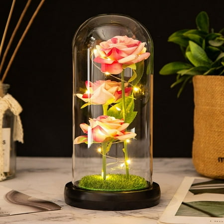 

JilgTeok Travel Essentials Valentine S Day Gift Led Night Light 3 Rose Glass Lampshade Ornaments