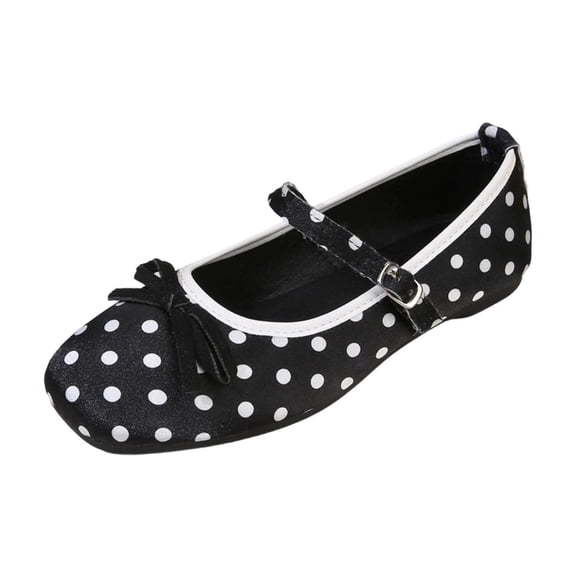 KIJBLAE Women's Vintage Polka Dot Bow Knot Flats, Retro Low Cut Slip On Lazy Daily Casual Flat Shoes Black 40