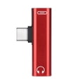 thumbnail image 1 of Convertidor de carga de auriculares Inteprter 2 en 1 Tipo C a Jack 3,5 mm Adaptador de audio USB Tipo C Rojo, 1 of 6