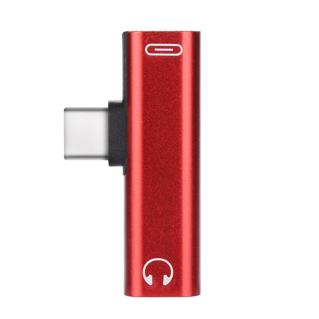 Convertidor de carga de auriculares Inteprter 2 en 1 Tipo C a Jack 3,5 mm Adaptador de audio USB Tipo C Rojo