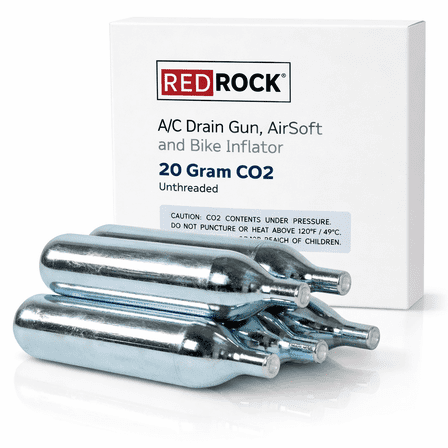 RedRock 20 Gram Unthreaded CO₂ Cartridges, Industrial Grade – For HVAC Drain Gun Maintenance, Bike Tire Inflators, and Multi-Purpose Use (Pack of 10)