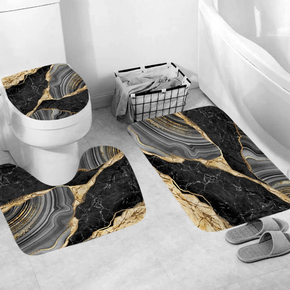 ANITYSO Soft Memory Foam Set 3 Pcs Bathroom Rugs Grey Marbling Style Toilet Mats Machine Washable