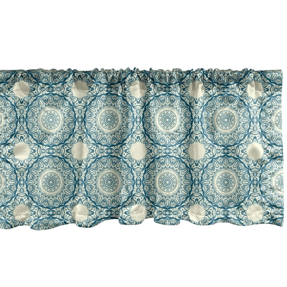 Ambesonne Circle Pattern Window Valance, Wavy Strokes Ethnic, 54" X 12", Petrol Blue Cream