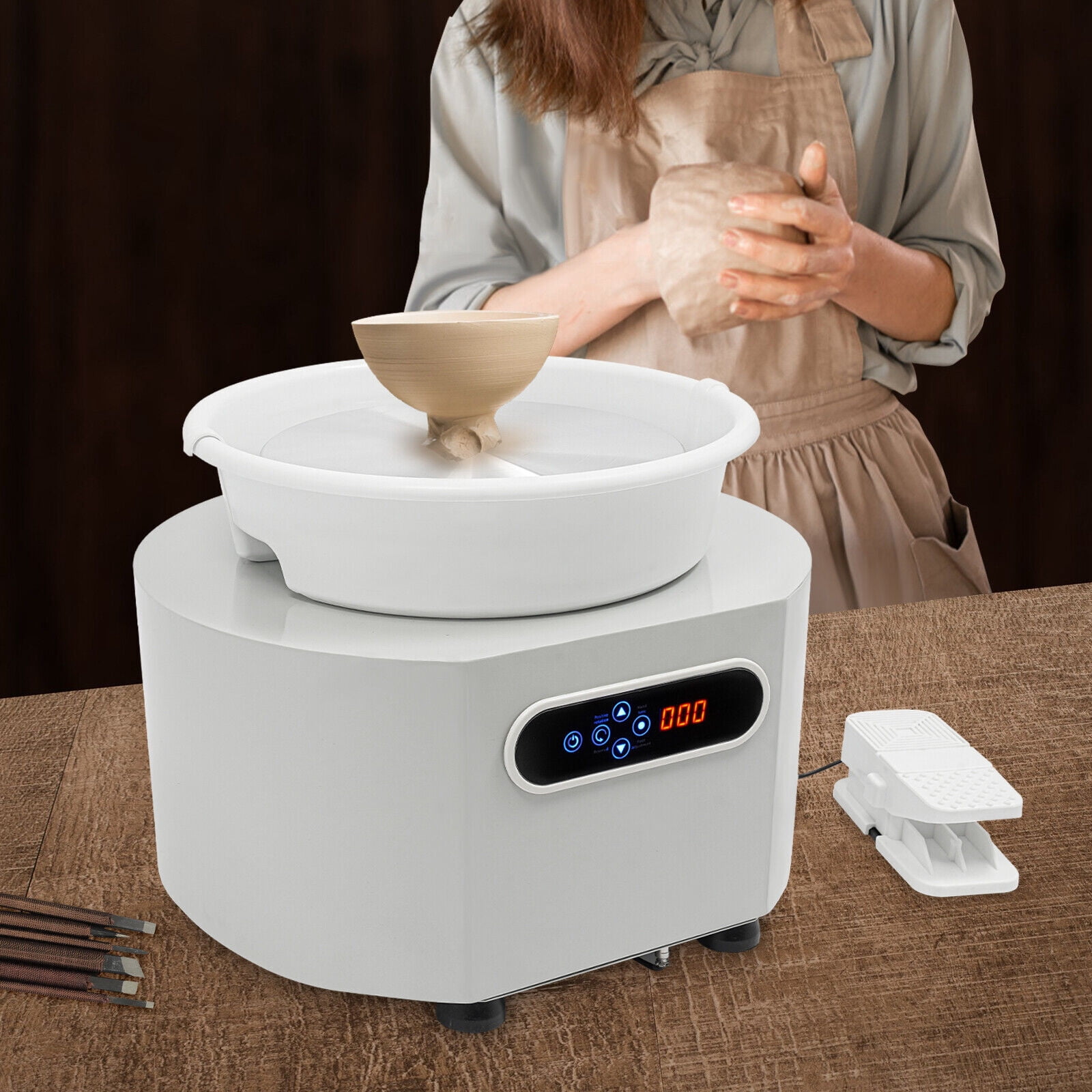 Ceramic Drawing Machine, Professional Pottery Wheel with Variable Speed Control and LCD Screen, High-Power Low-Noise Throwing Wheel for Clay Art