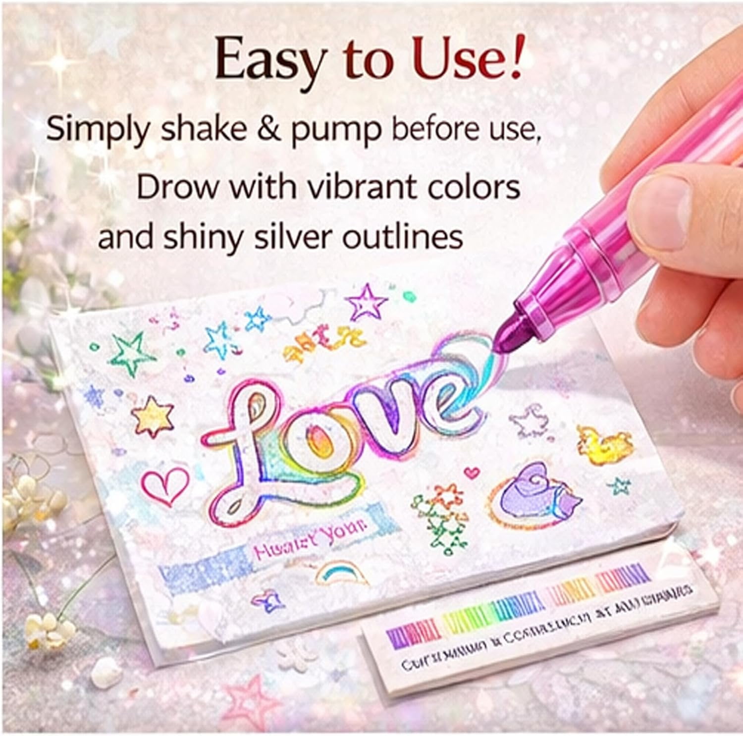 Dreamy Sparkle Dual-Line Contour Pen, Double Line Outline Markers, Glitter Outline Paint Markers, Sparkle Dual-Line Contour Pen for DIY Crafts, Greeting Cards, Doodling(36Colors)