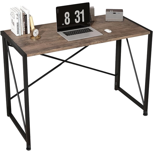 Folding Computer Desk, 90 x 46 cm Foldable Workstation Table for Home Office, Small Space Study or Laptop Use