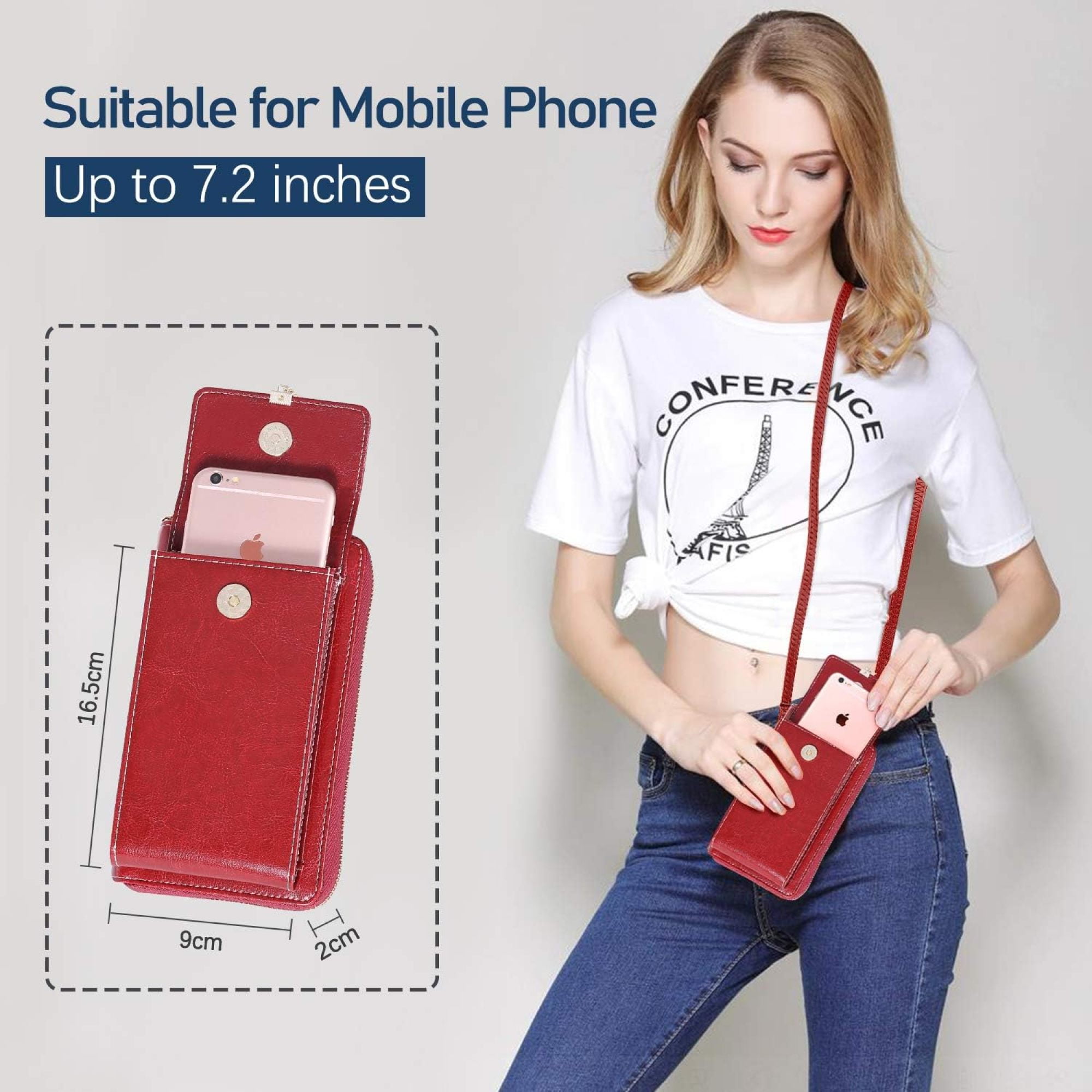 SQDWYGG Small Crossbody Phone Bags for Women Leather Cell Phone Purse Wallet,A-wine Red