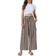 thumbnail image 2 of INSPIRE CHIC Casual Striped Pants for Women's Wide Legs Elastic Waist Drawstring Palazzo Lounge Pants XL Black Brown, 2 of 6
