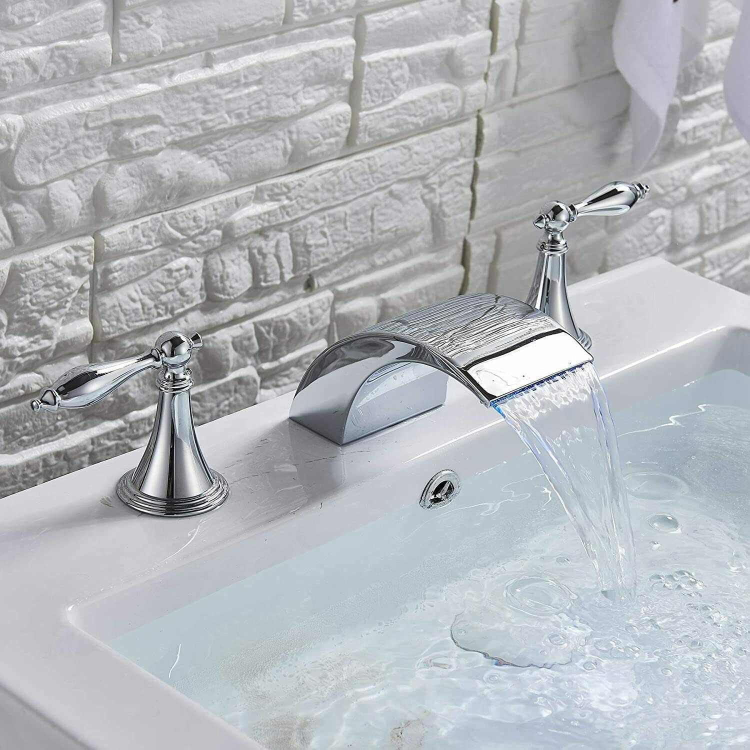 Senlesen Chrome LED Waterfall Basin Sink Faucet 8'' Widespread Mixer Tap