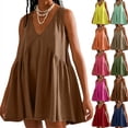 thumbnail image 5 of Dvprdro Womens A Line Sundress Summer Fashion Solid V Neck Sleeveless Tiered Pleated Flowy Tank Casual Loose Beach Mini Dress, 5 of 5