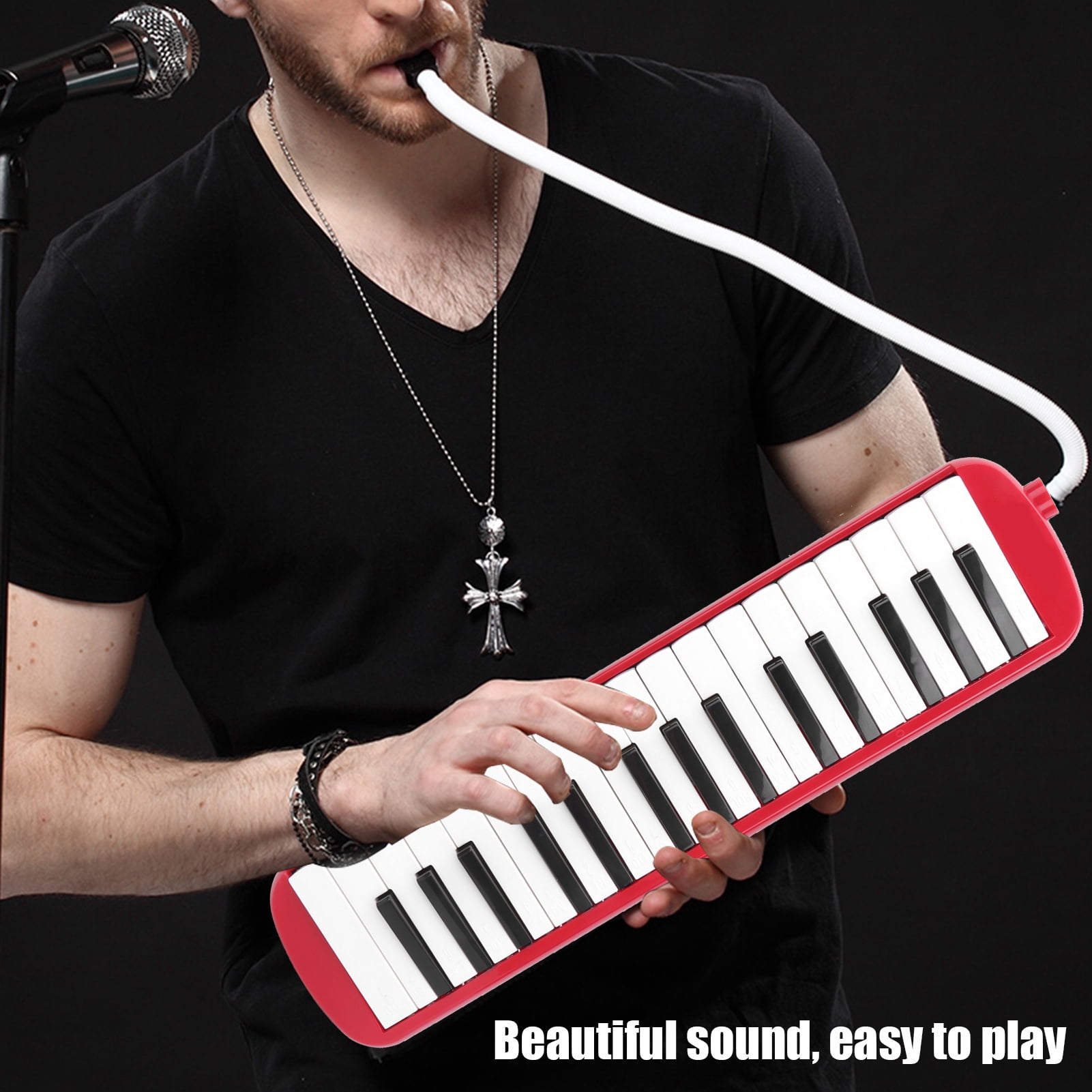32 Piano Keys Melodica Musical Education Instrument, Piano Keyboard Harmonica Wind Musical Instrument with Portable Carrying Bag for Beginners[Red]