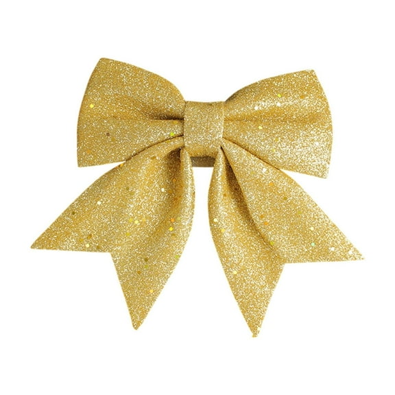 Leodye 1Pieces Glitter Christmas Bows with Twist Tie Pretied Xmas Ribbon Bows for Gift Wrapping Basket Wedding Shower Brithday Party-7.87x6.69in