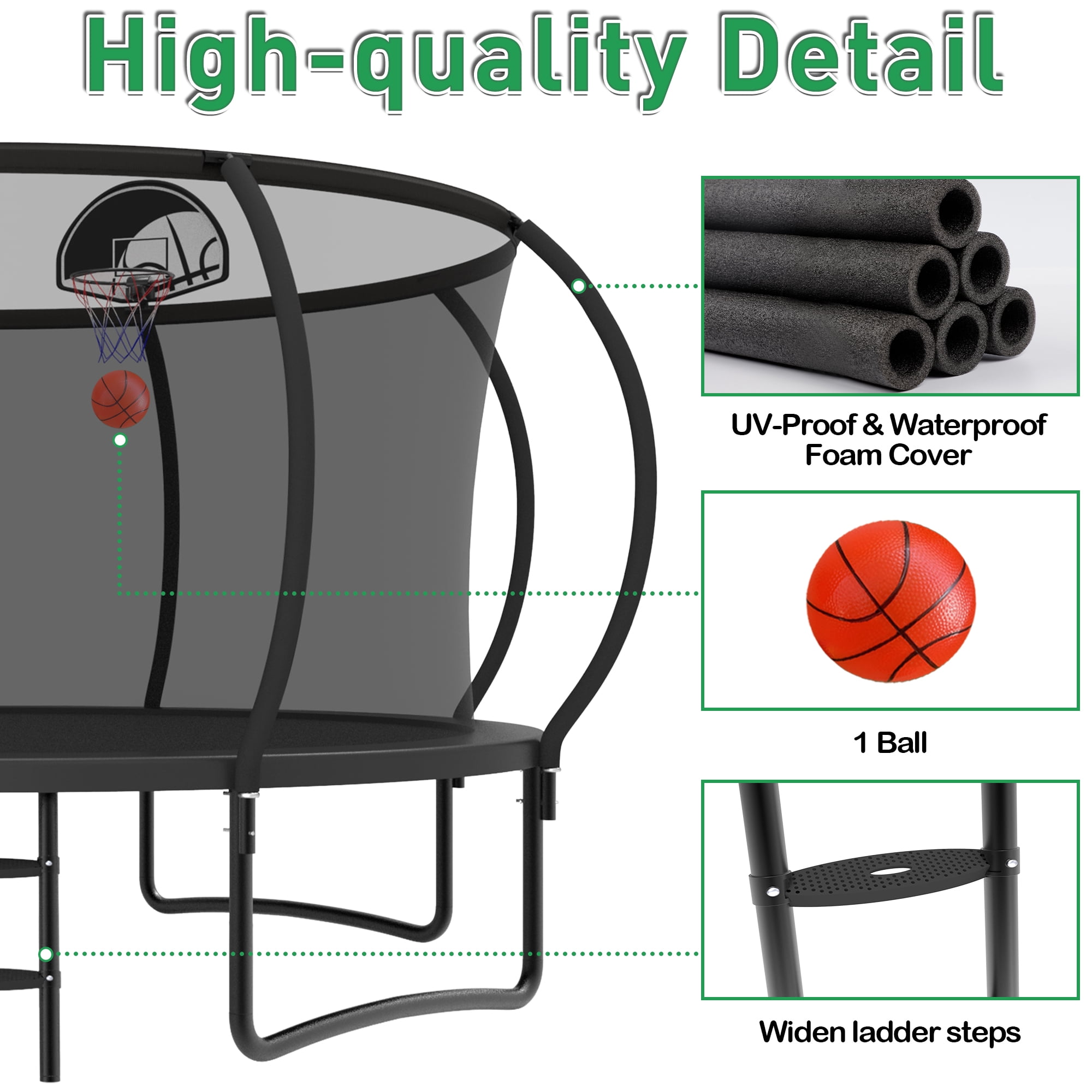 LHX Trampoline 16FT 14FT 12FT Outdoor Trampolines for Kids and Adults with Enclosure Net, Basketball Hoop, 1400LBS Loading Backyard Pumpkin Trampoline with Lights, Sprinkler, Heavy Duty