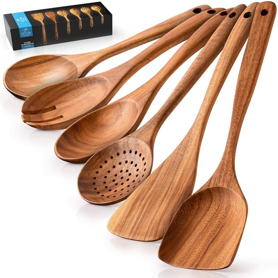 6 Pieces Christmas Wooden Spoons Set Burned Cooking Utensil Spoon Kitchen Spoon Decoration for Christmas Party House Kitchen Supplies 