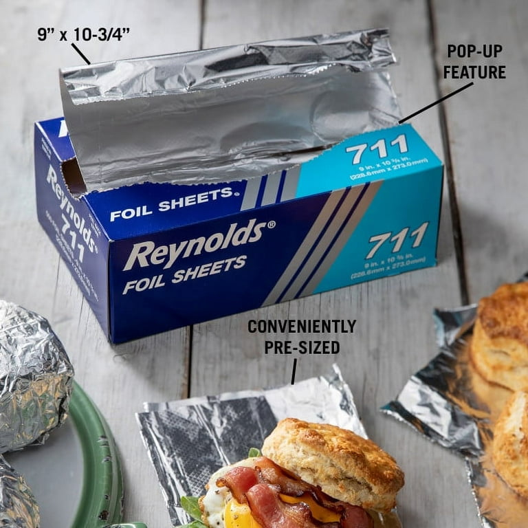 Reynolds Wrap 711 Pop-Up Interfolded Aluminum Foil Sheets, 9 x 10 3/4,  Silver, 6 Packs of 500 (Case of 3000 Sheets)
