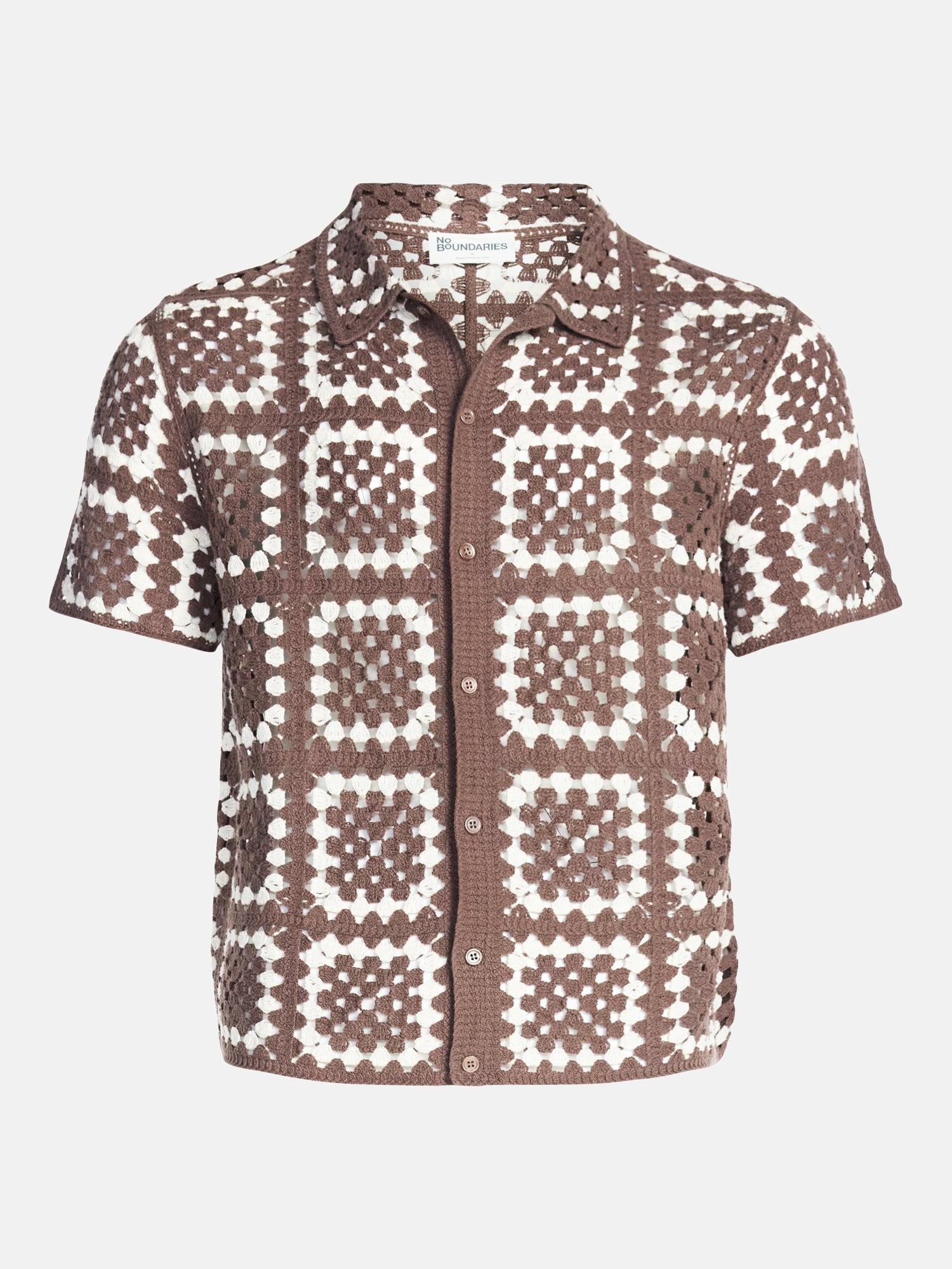 No Boundaries Men's Faux Crochet Pattern Boxy Fit Button Through Sweater Polo, Sizes XS-3XL
