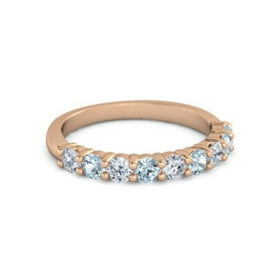 925 Silver Round 2.5MM White Cz Aquamarine Eternity Rose Plated Women Ring