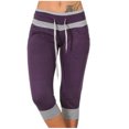 thumbnail image 2 of Stamzod Womens Leggings Fashion Patchwork Summer High Waisted Plus Size Leggings Casual Slim Fitting Yoga Gym Capri Leggings for Women Purple XXXXL, 2 of 5