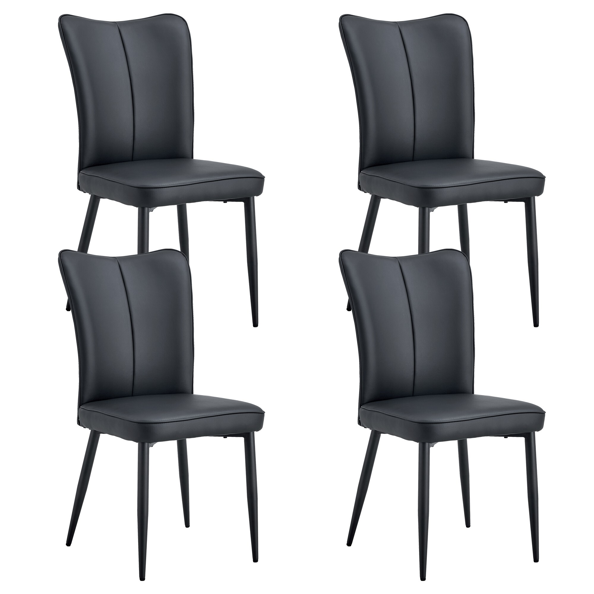 AENKYO Dining Chairs Set of 4, PU Leather Upholstered Kitchen Table Chairs with High Back, Black Seat & Black Metal Legs