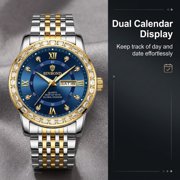 Men's Luxury Watch 42mm Quartz Blue DialDiamond Bezel Two-Tone Stainless SteelLuminous Date Day Business DressWristwatch for Men