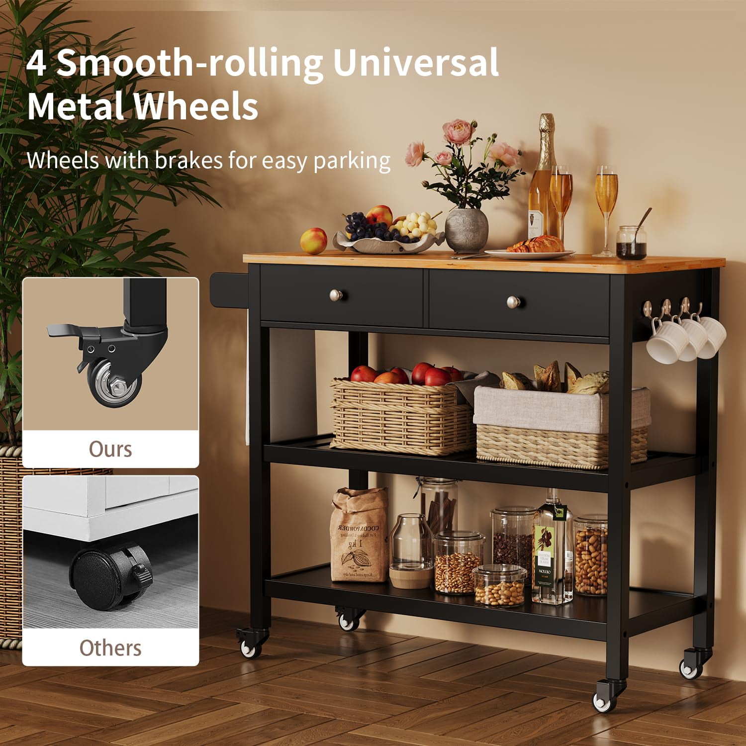 Kitchen Island Cart with Storage, Small Kitchen Island on Wheels, Black
