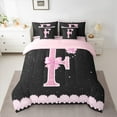 thumbnail image 2 of Manfei Letter F Monogrammed 7-Piece Twin Bedding Sets,Pink Bow Bowtie Bedding Comforter Set,Galaxy Starry Sky Sheet Sets For Child,Microfiber Room Decorative Reversible, 2 of 8