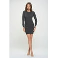 thumbnail image 5 of Charcoal Small Size Women's Long Sleeves Mini Cocktail Bodycon Dress, Stretchy Ribbed Knit, Round Neck, 5 of 6