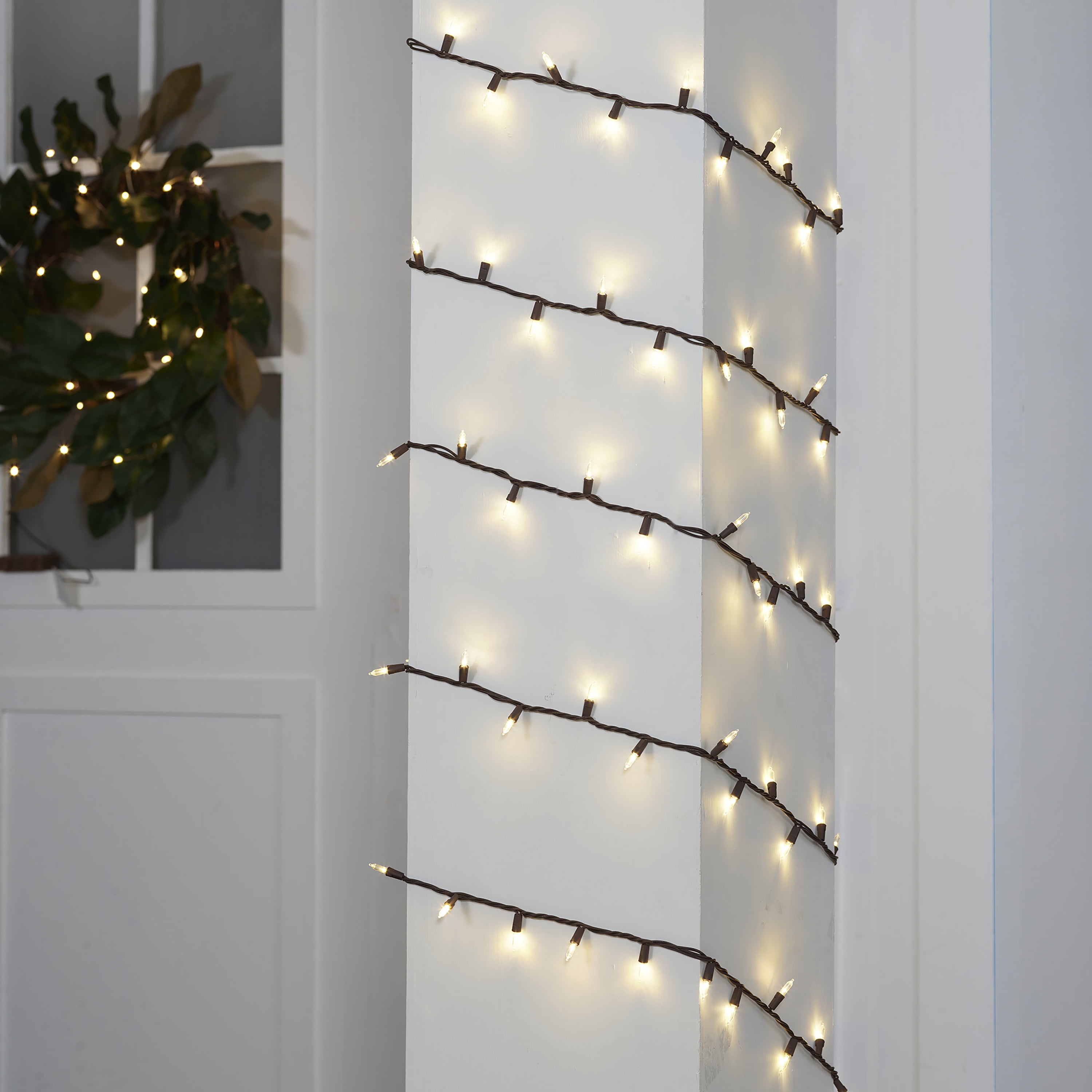(2 pack) Mainstays 100-Count Warm White LED Outdoor String Lights, Brown Wire