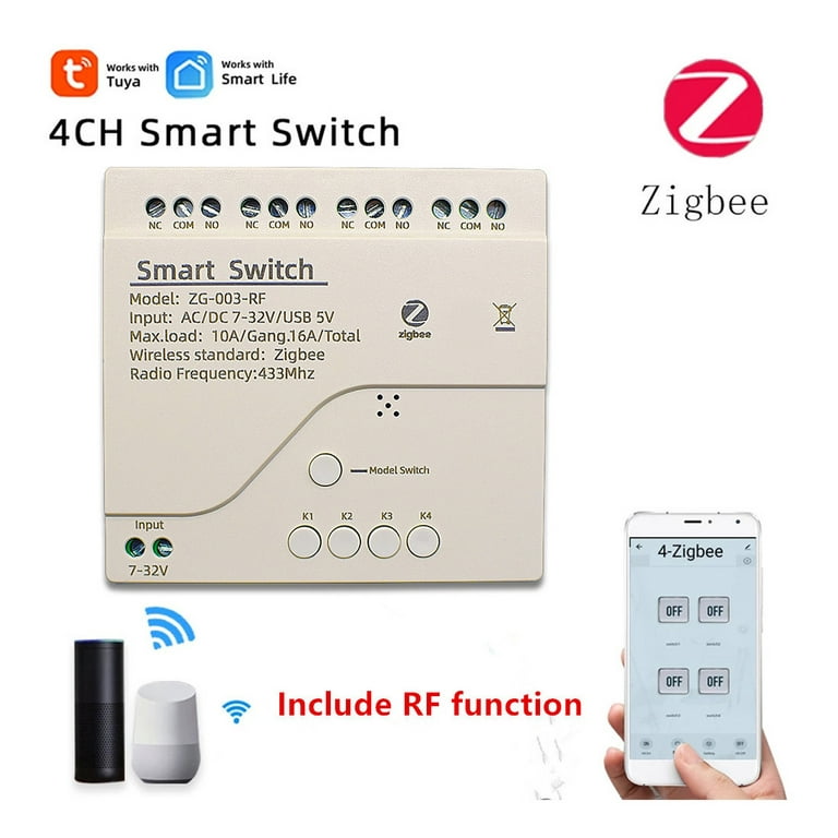 Yitouniu Zigbee 4CH DC7-32V USB 5V Relay Smart Switch Module,Wireless APP  Remote Control with Inching/Self-Lock/Interlock modle，Works with Tuya Zigbee  Gateway，Alexa，Google Home (Required ZigBee Hub): : Tools & Home  Improvement