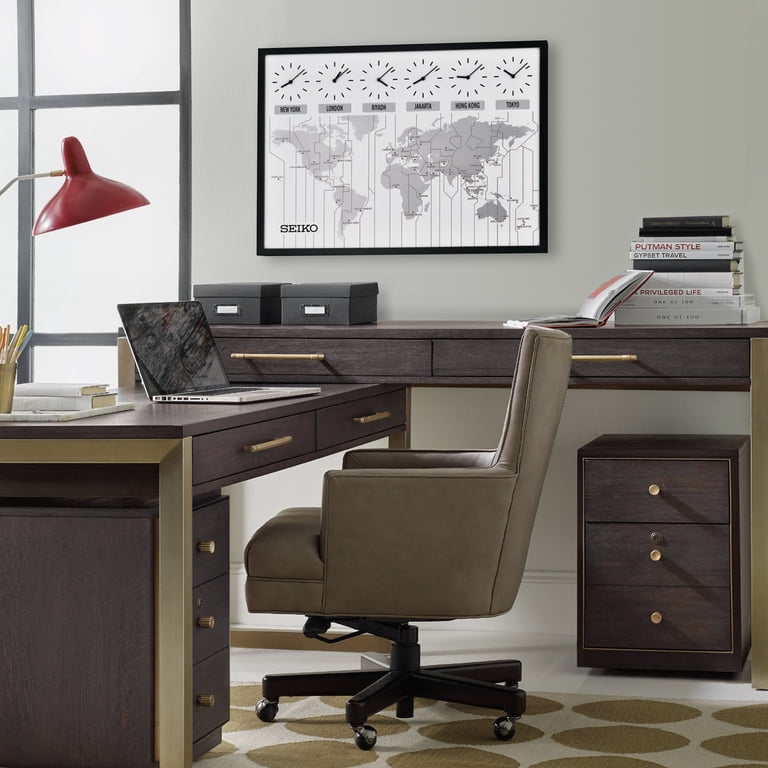 Seiko World's View Wall Map, 6 Time Zone Clocks, Quartz, Wooden