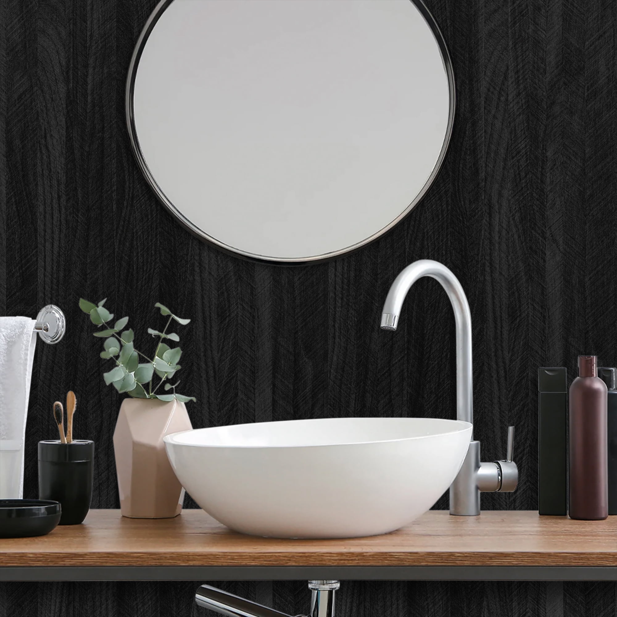 UMIGGEE Distressed Wood Plank Wallpaper Peel and Stick Rustic Wood Grain Pattern Wall Paper 15.7-in x 118-in Removable Self Adhesive Contact Paper Black Shiplap Vinyl Film Home Decorative Wooden Look