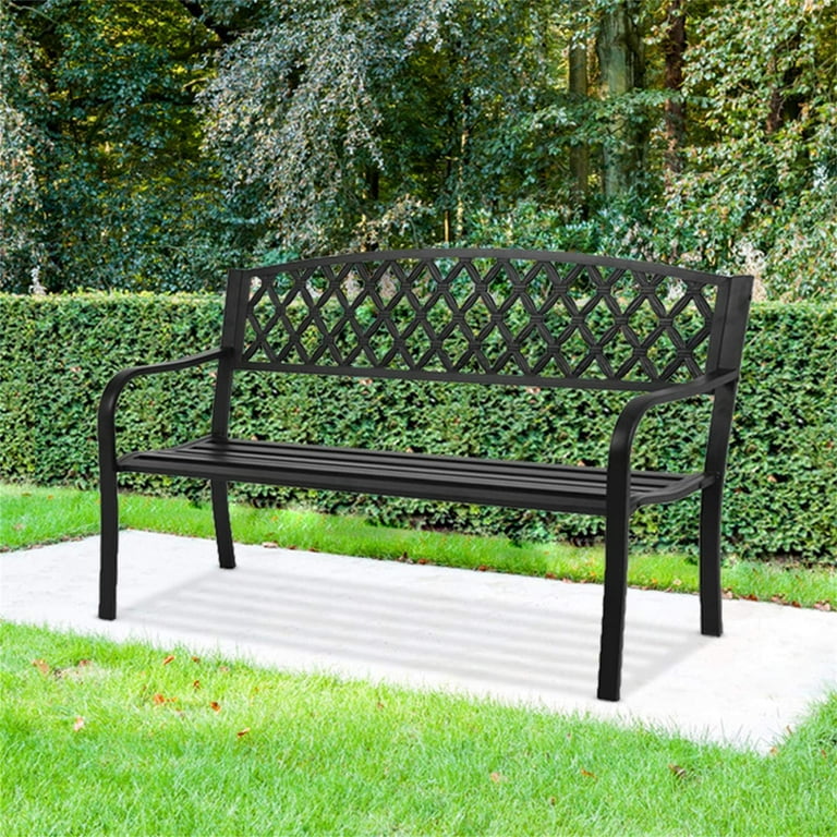 Park Bench Garden Bench Metal Bench 400lbs Outdoor Porch Bench with Armrests Sturdy Steel Frame Furniture 50 Patio Bench for Park Yard Patio Deck