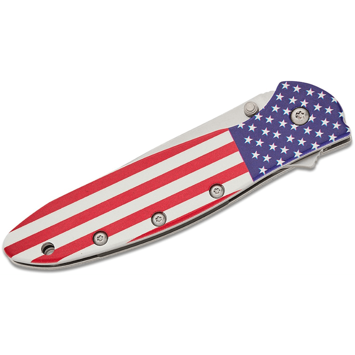 Kershaw Leek Assisted Open Liner Lock Drop Point Blade EDC Folding Pocket Knife - USA Flag/Silver