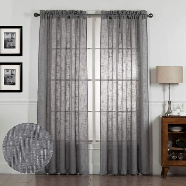 Semi Sheer Faux Linen Cross Weave Pattern Window Treatment Curtain Dries For Long Size Windows Gray 84 Com Semi Sheer Faux Linen Cross Weave, Light Gray Semi Sheer Curtains