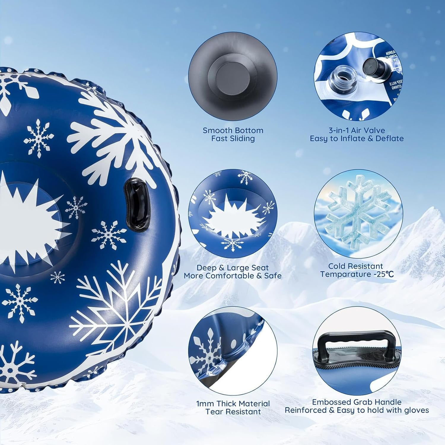 CALO 34 Heavy Duty Snow Tube Sled For Kids And Adults - Big Inflatable Snow Tube For Outdoor Sledding For Boys Girls Red And Blue - View #7