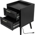 thumbnail image 2 of Finnhomy Nightstand with Charging Station, Bedside Table with Rattan Drawers, Full Black, Set of 2, 2 of 6