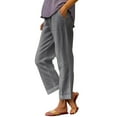 thumbnail image 2 of Women's Drawstring Waist Casual Pants in Breathable Cotton Linen Blend Comfortable Straight Leg Long Trousers, 2 of 4