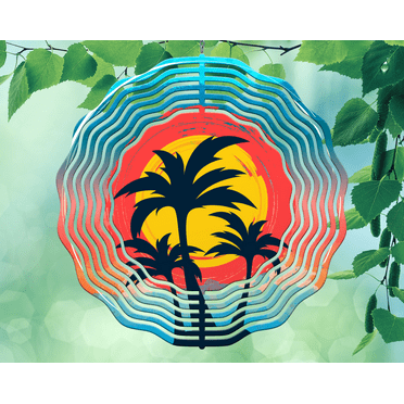 10 Inch Palm Trees Sunny Island Wind Spinner Yard Decor Aluminum Sublimated Garden Art Indoor Outdoor 3D Kinetic
