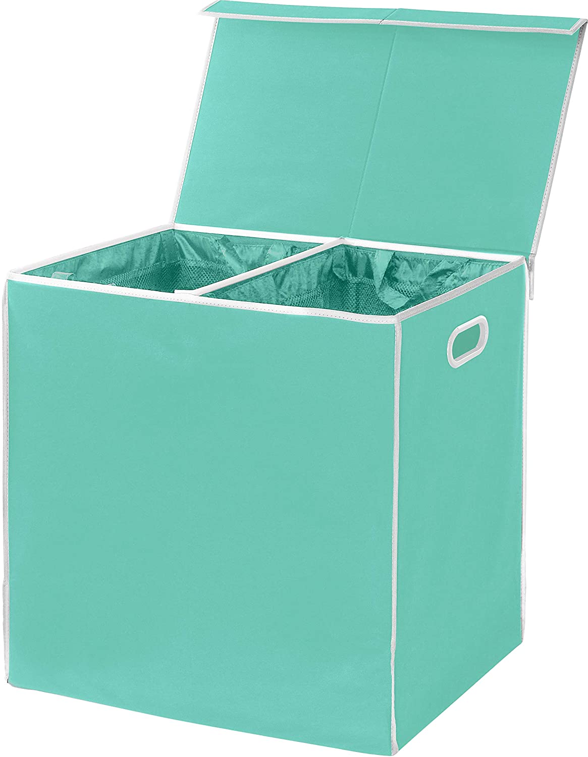 Double Laundry Hamper with Lid and Removable Laundry Bags, Turquoise