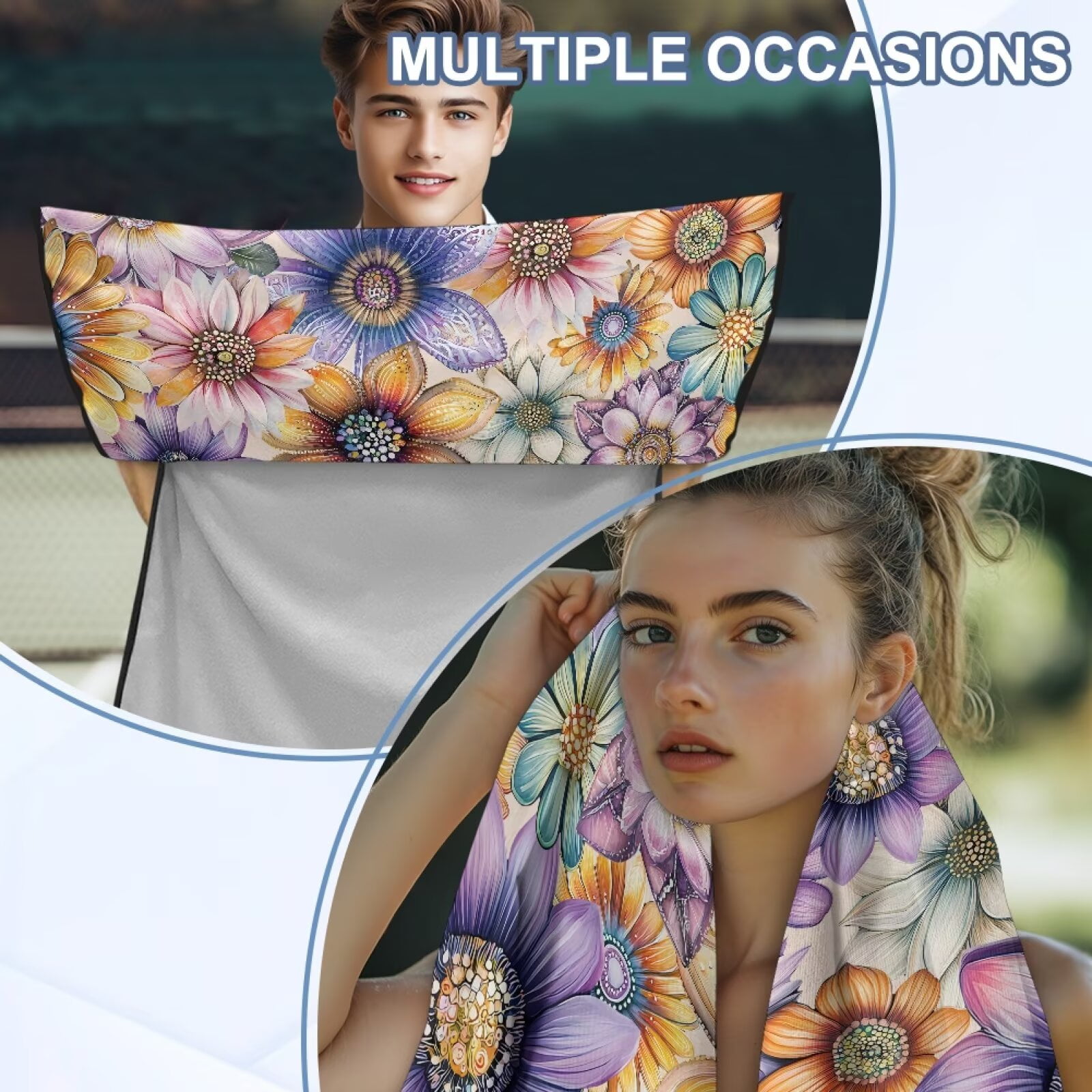Binienty Boho Floral Beach Towel Car Seat Covers Front Seats Non-Slip Breathable Sweat Towel Car Seat Cover For Post Gym Workout Surfing Swimming Running Yoga Blankets