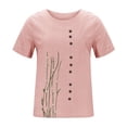 thumbnail image 4 of WREESH Womens Cotton Linen Shirts Short Sleeve Casual Round Neck Printed Blouse Loose Button Tunic Shirt Tops Pink, 4 of 5