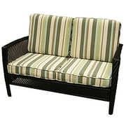 Black Wicker Love Seat With Stripe Cushion