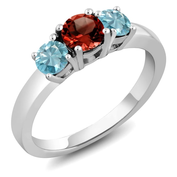 Gem Stone King 2.00 Ct Round Red Garnet Blue Zircon 925 Sterling Silver Ring (Size 7)