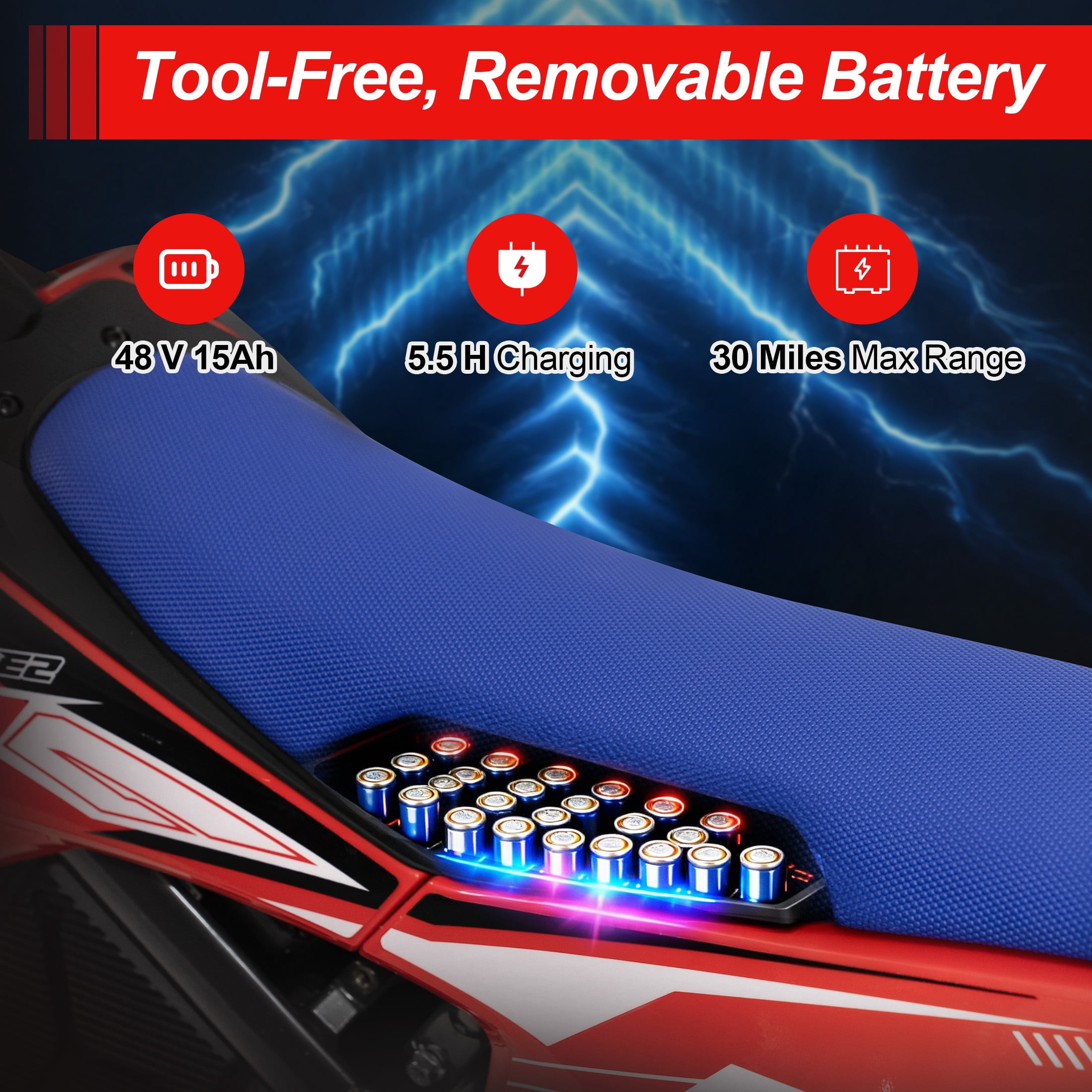 RFN Electric Dirt Bike Peak 2000W 48V 15Ah Electric off-Road Motorcycle Teens & Adults, Max 30MPH & 22Nm Torque Mountain Dirt Bike for Age 12+