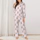 thumbnail image 2 of Balery Heart Cat Conjunto de Pijama con Estampado para Mujer, Conjunto de Dos Piezas con Manga Larga, Ropa de Dormir Suave con Bolsillos, Pijamas Cómodos-Small, 2 of 7