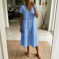 thumbnail image 5 of YuXingFu Midi Dresses for Women Mid-Length Plus Size Womens Dress Short Sleeve Solid Color Casual Summer Blue #1 L, 5 of 7