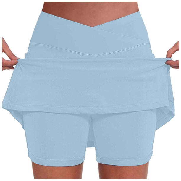 Conjunto de leggings con falda deportiva de cintura alta y bolsillos para mujer - Moda deportiva con cuello en V - Entrenamientos/ropa informal