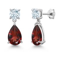 Gem Stone King 925 Sterling Silver Red Garnet and Sky Blue Aquamarine Earrings for Women | 7.84 Cttw | Gemstone January Birthstone | Pear Shape 12X8MM
